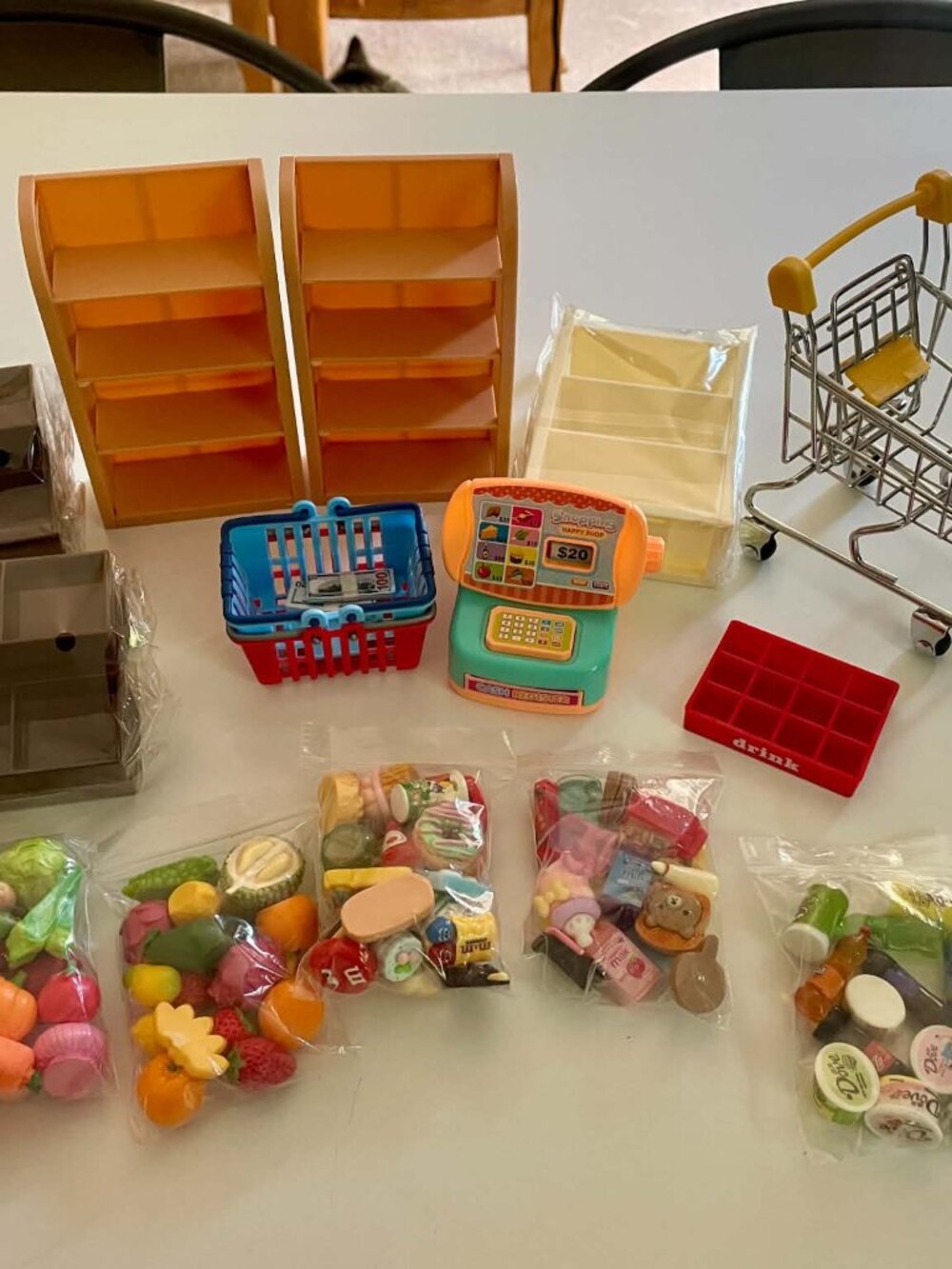 Mini Brands Foods Toy Bundle Cash Register Shopping Cart Shelves New